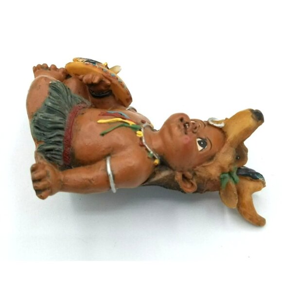 Native American Smiling Baby Figure Deer Antler Headdress Shield Vintage 3 Inch - Picture 12 of 15